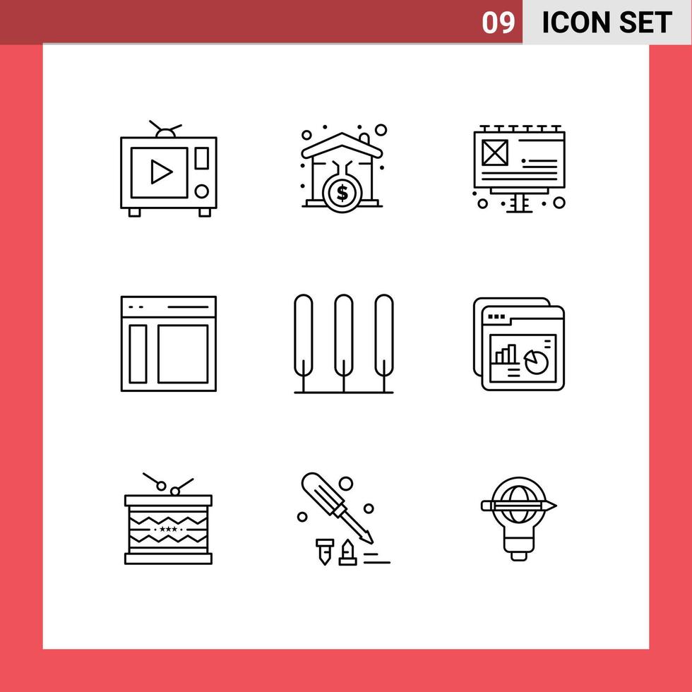 Group of 9 Outlines Signs and Symbols for tree cypress advertising user left Editable Vector Design Elements