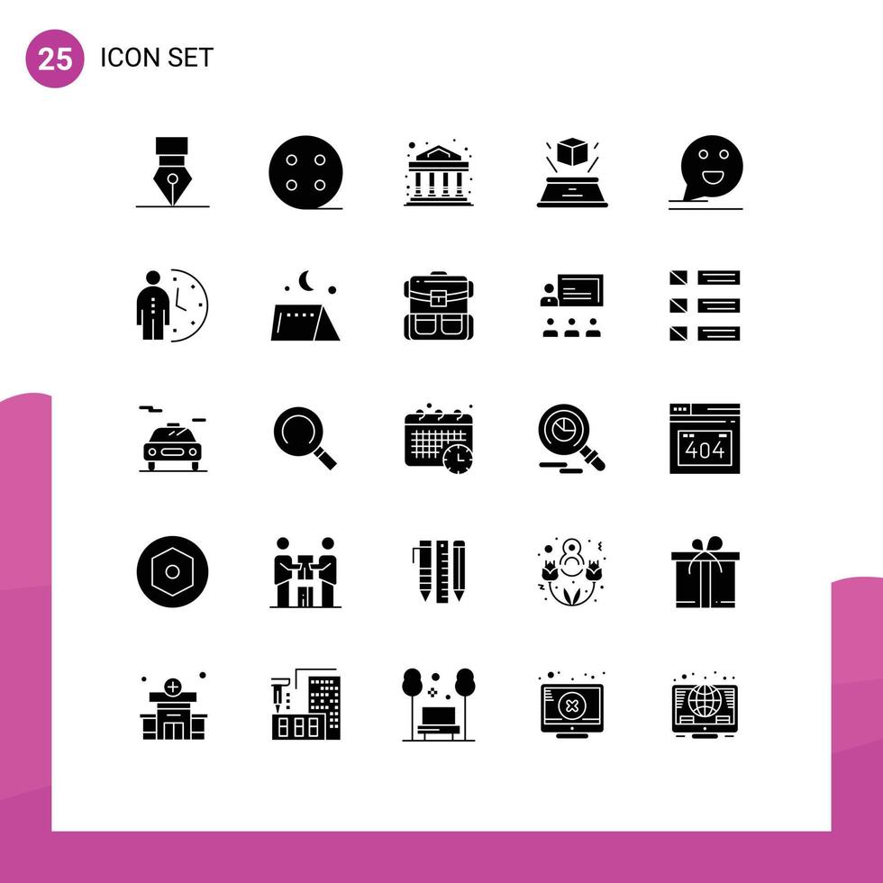 Pictogram Set of 25 Simple Solid Glyphs of happy chat commercial bubble imagination Editable Vector Design Elements