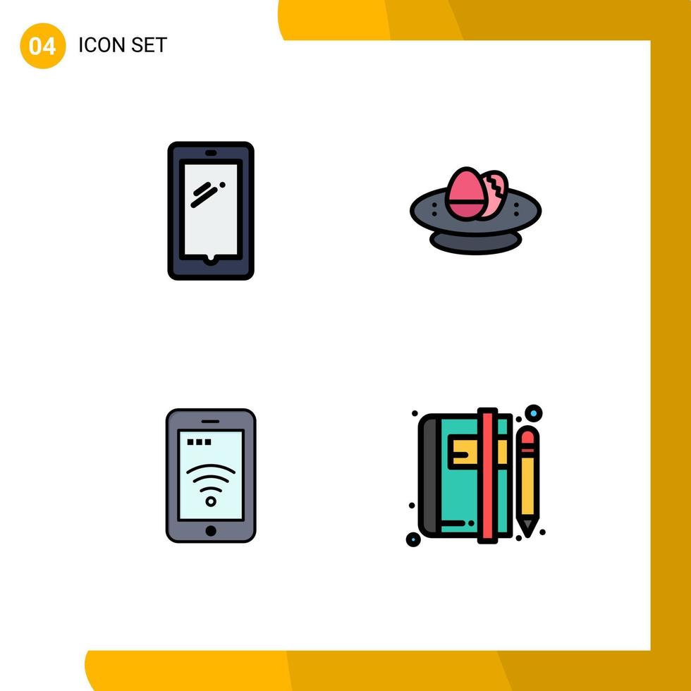 Modern Set of 4 Filledline Flat Colors and symbols such as phone nest android celebration sign Editable Vector Design Elements