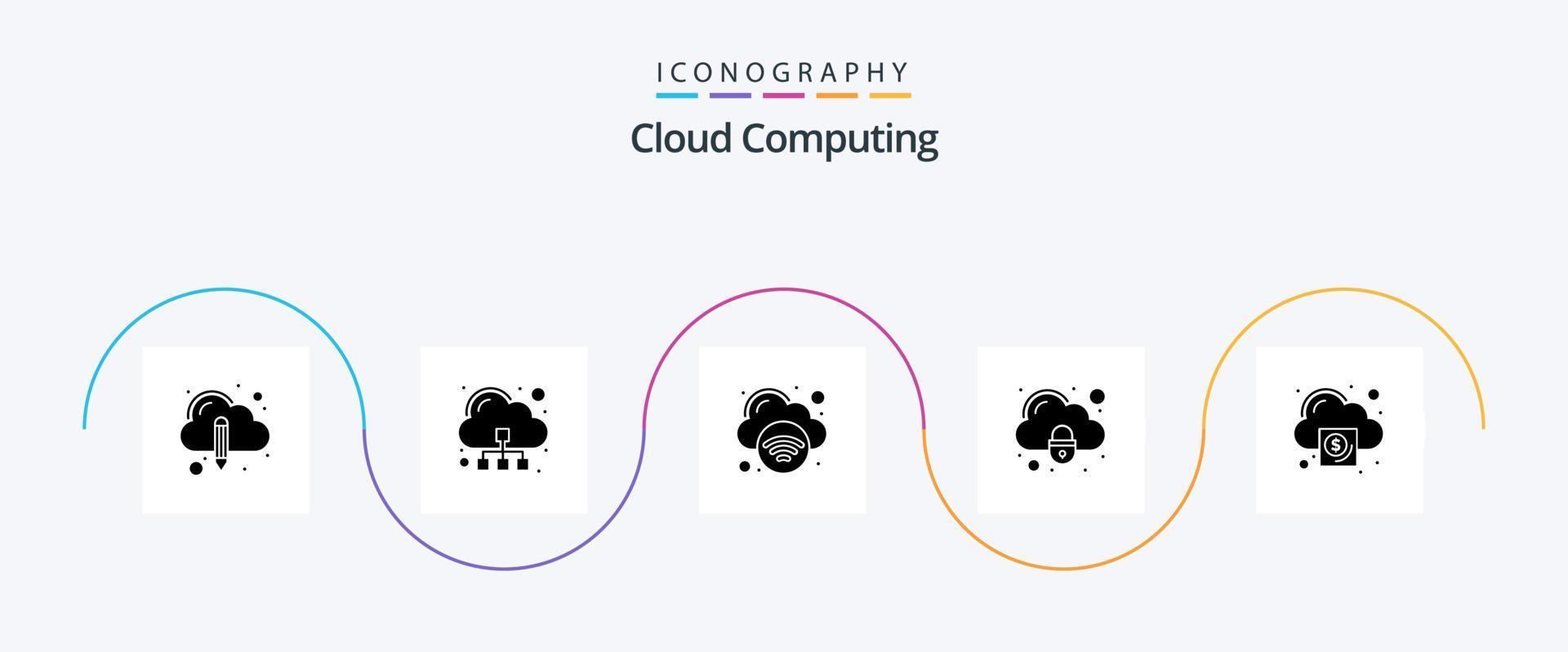 Cloud Computing Glyph 5 Icon Pack Including money. business. internet. security. lock vector