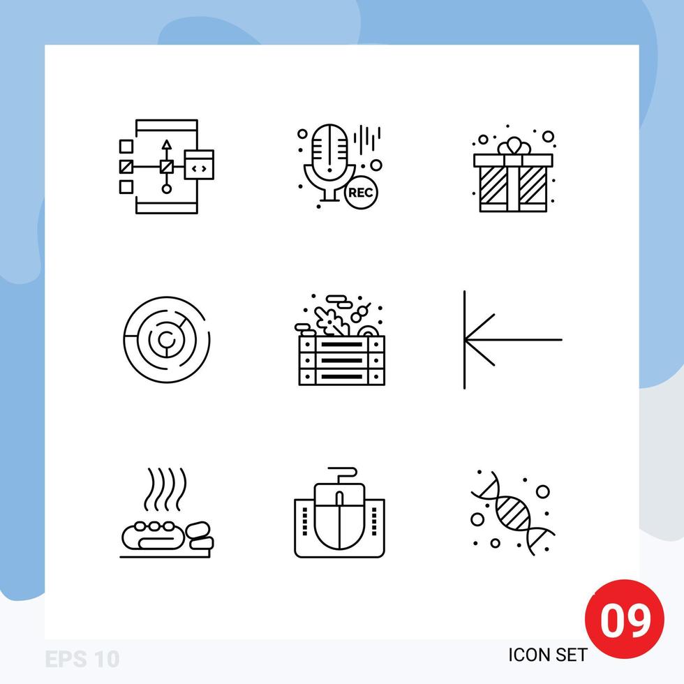 Mobile Interface Outline Set of 9 Pictograms of point strategy recording arrow love Editable Vector Design Elements