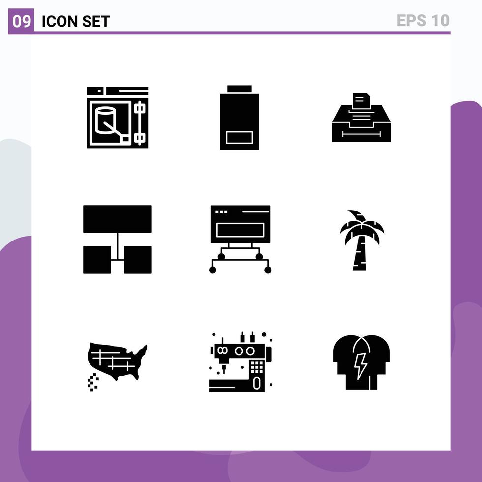 Pack of 9 creative Solid Glyphs of data computer data structure layout Editable Vector Design Elements