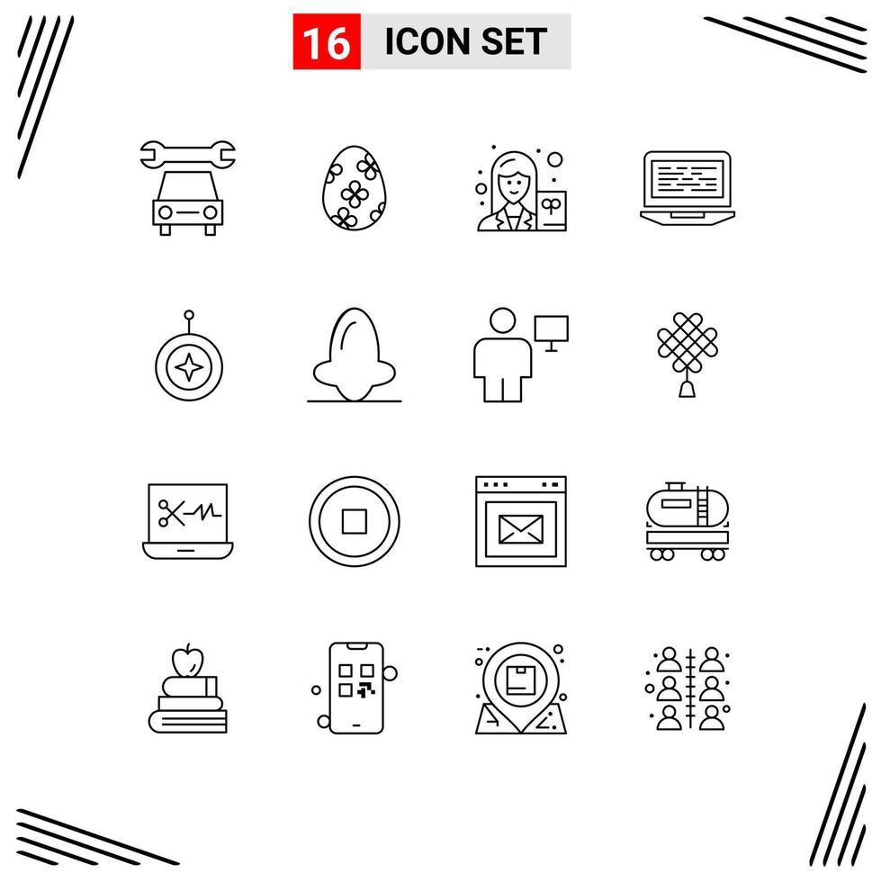 Pack of 16 creative Outlines of star computer scientist screen coding Editable Vector Design Elements