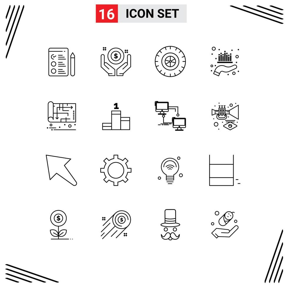Set of 16 Commercial Outlines pack for house blueprint tire wealth management Editable Vector Design Elements