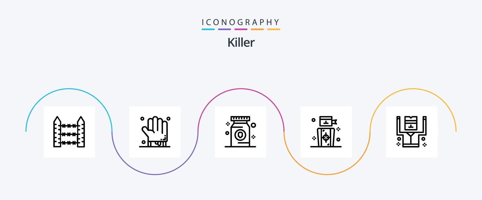 paquete de íconos de Killer Line 5 que incluye arrestado. gente. de miedo. objetivo. píldora vector