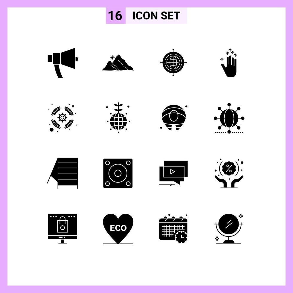 Set of 16 Modern UI Icons Symbols Signs for lifebuoy hand arrow nature gesture target Editable Vector Design Elements