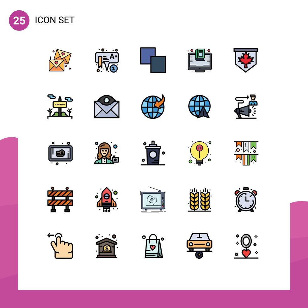 grupo de símbolos de icono universal de 25 colores planos de línea llena moderna de clon de pantalla de hoja elementos de diseño de vector editables de educación en línea