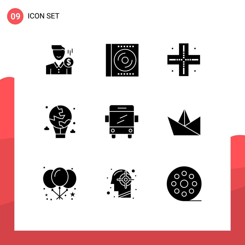 Modern Set of 9 Solid Glyphs Pictograph of fly air cd technology map Editable Vector Design Elements