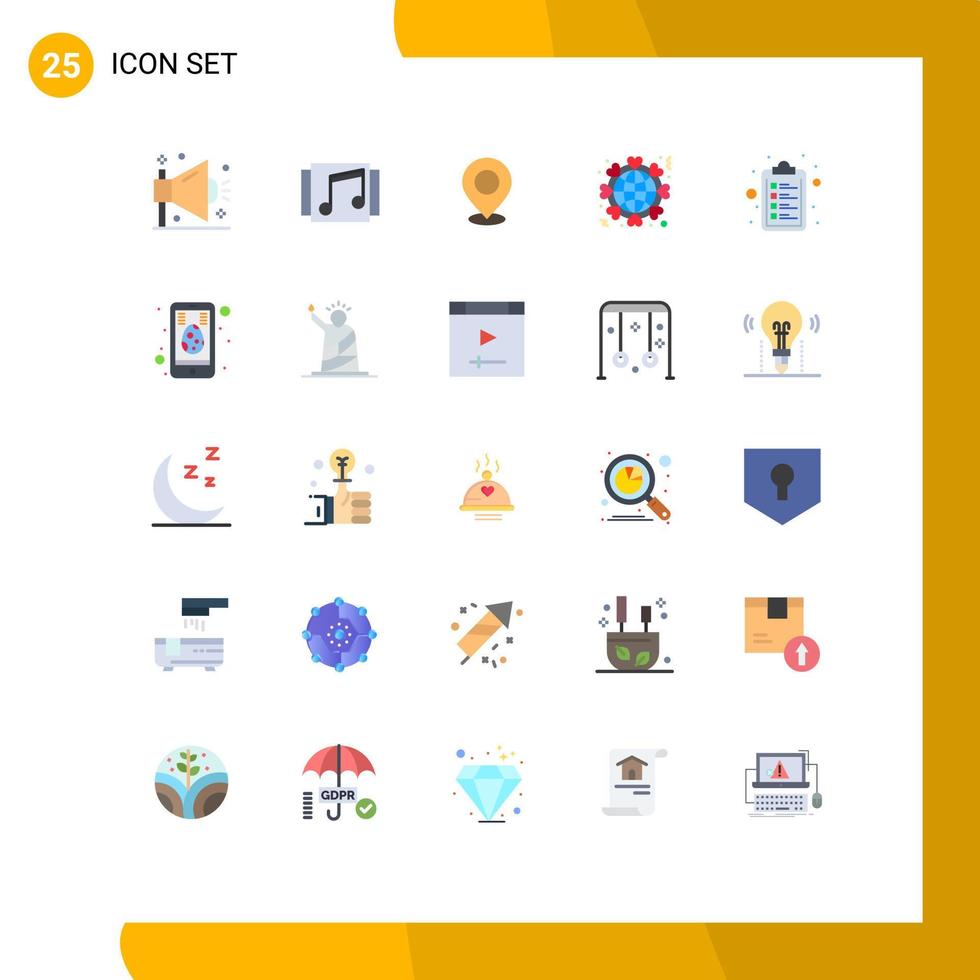 25 Universal Flat Color Signs Symbols of pointer place song pin mark Editable Vector Design Elements