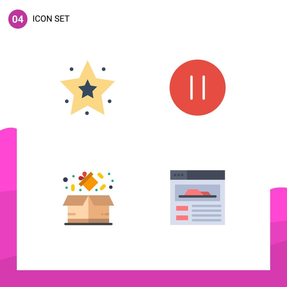 Modern Set of 4 Flat Icons Pictograph of favorite percentage control stop site Editable Vector Design Elements