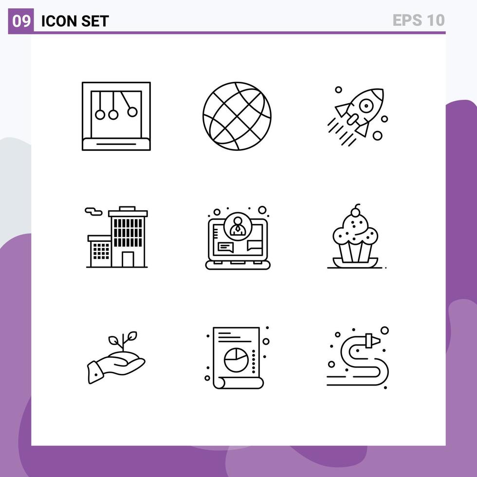 Universal Icon Symbols Group of 9 Modern Outlines of concept corporation launch business project Editable Vector Design Elements