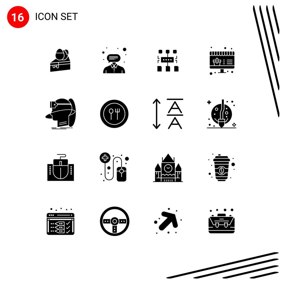 User Interface Pack of 16 Basic Solid Glyphs of reality human algorithm shopping online Editable Vector Design Elements