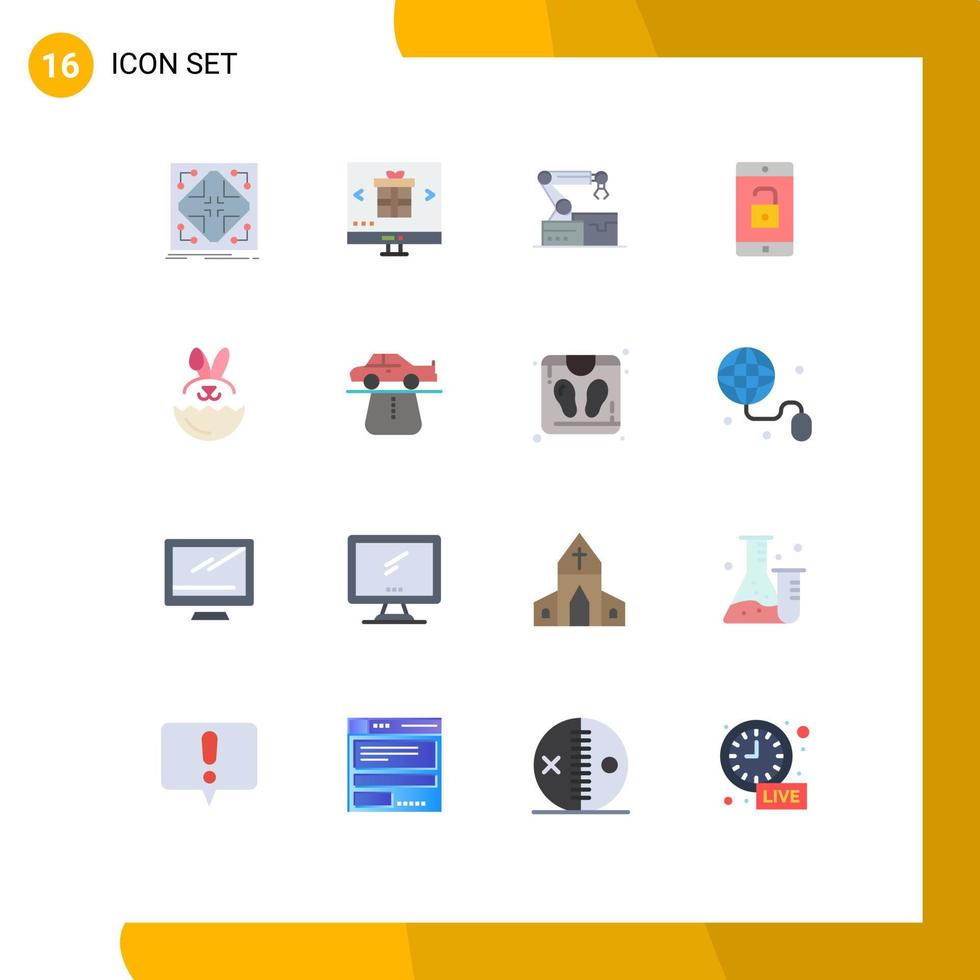 Set of 16 Modern UI Icons Symbols Signs for unlock mobile online application arm Editable Pack of Creative Vector Design Elements