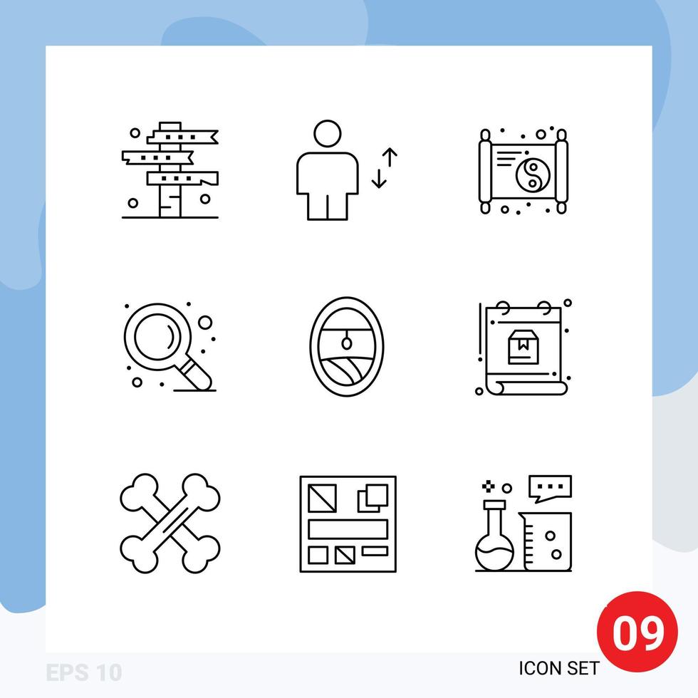 Group of 9 Modern Outlines Set for plane search human find paper Editable Vector Design Elements
