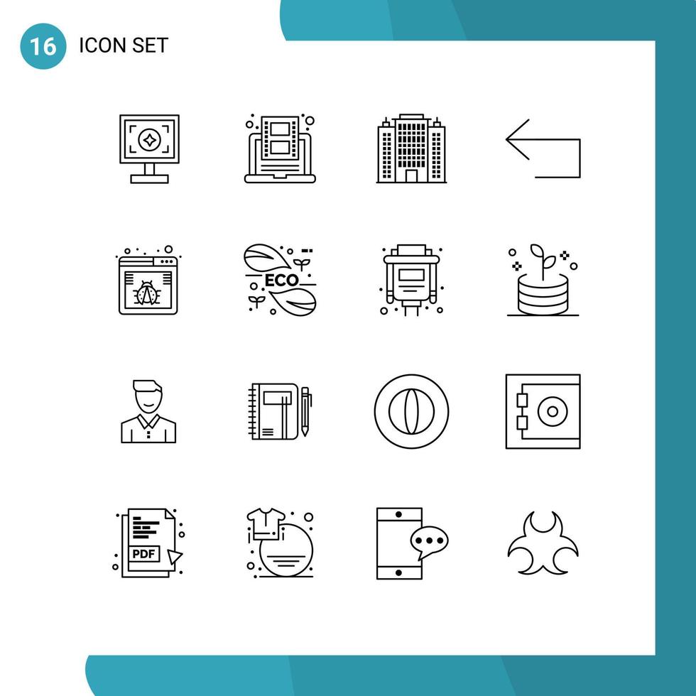 16 Creative Icons Modern Signs and Symbols of browser left youtube back hotel Editable Vector Design Elements