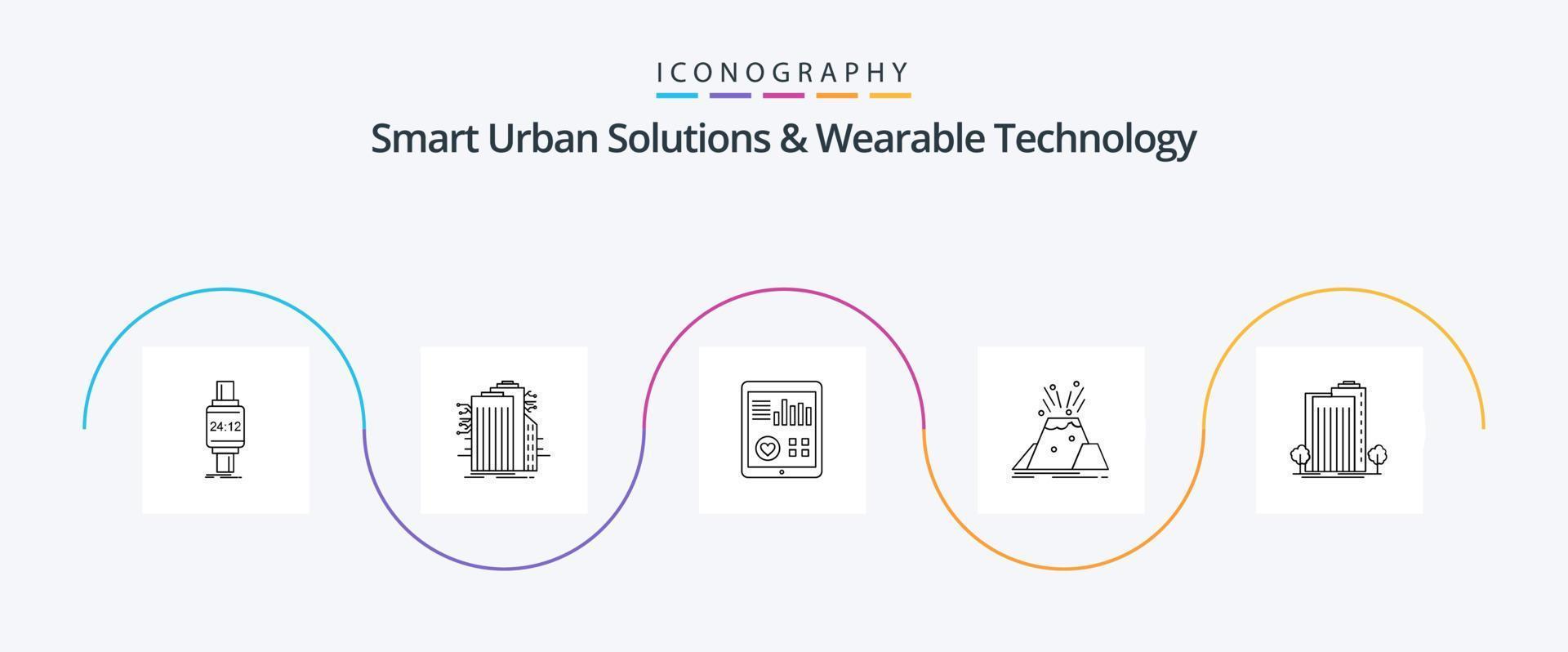 Smart Urban Solutions And Wearable Technology Line 5 Icon Pack Including eruption. patient report. smart city. pulse. health vector