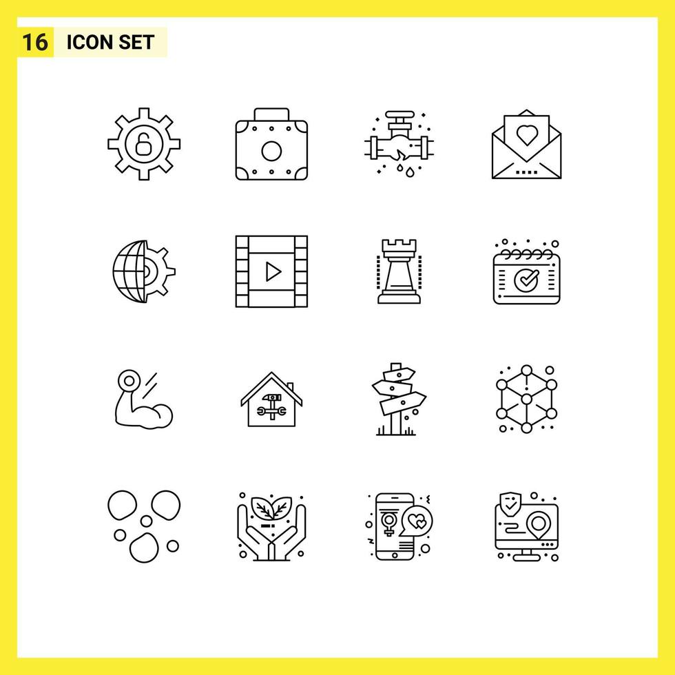 Set of 16 Vector Outlines on Grid for setting gear plumber thanksgiving love letter Editable Vector Design Elements