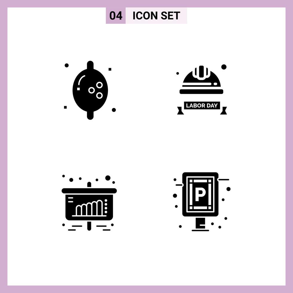 Mobile Interface Solid Glyph Set of 4 Pictograms of food chart cap helmet sales Editable Vector Design Elements