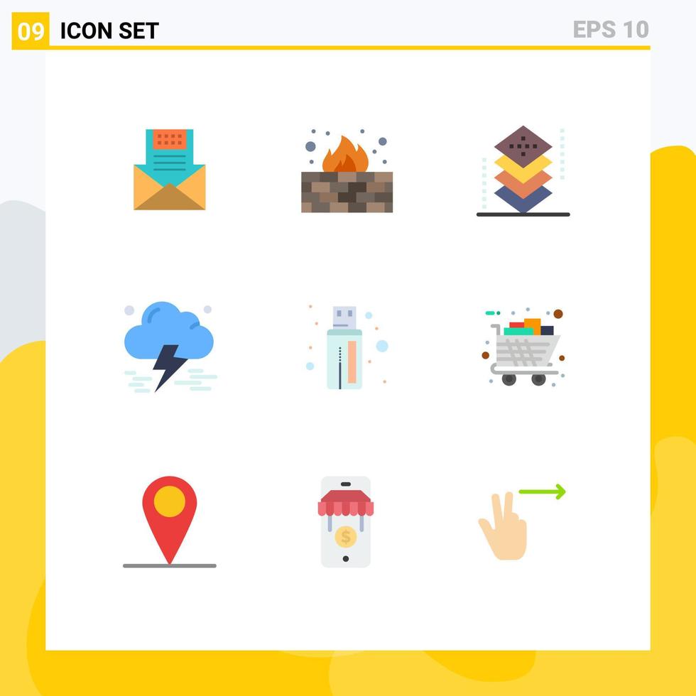 9 colores planos universales establecidos para aplicaciones web y móviles capas de nube desarrollo antivirus codificación elementos de diseño vectorial editables vector