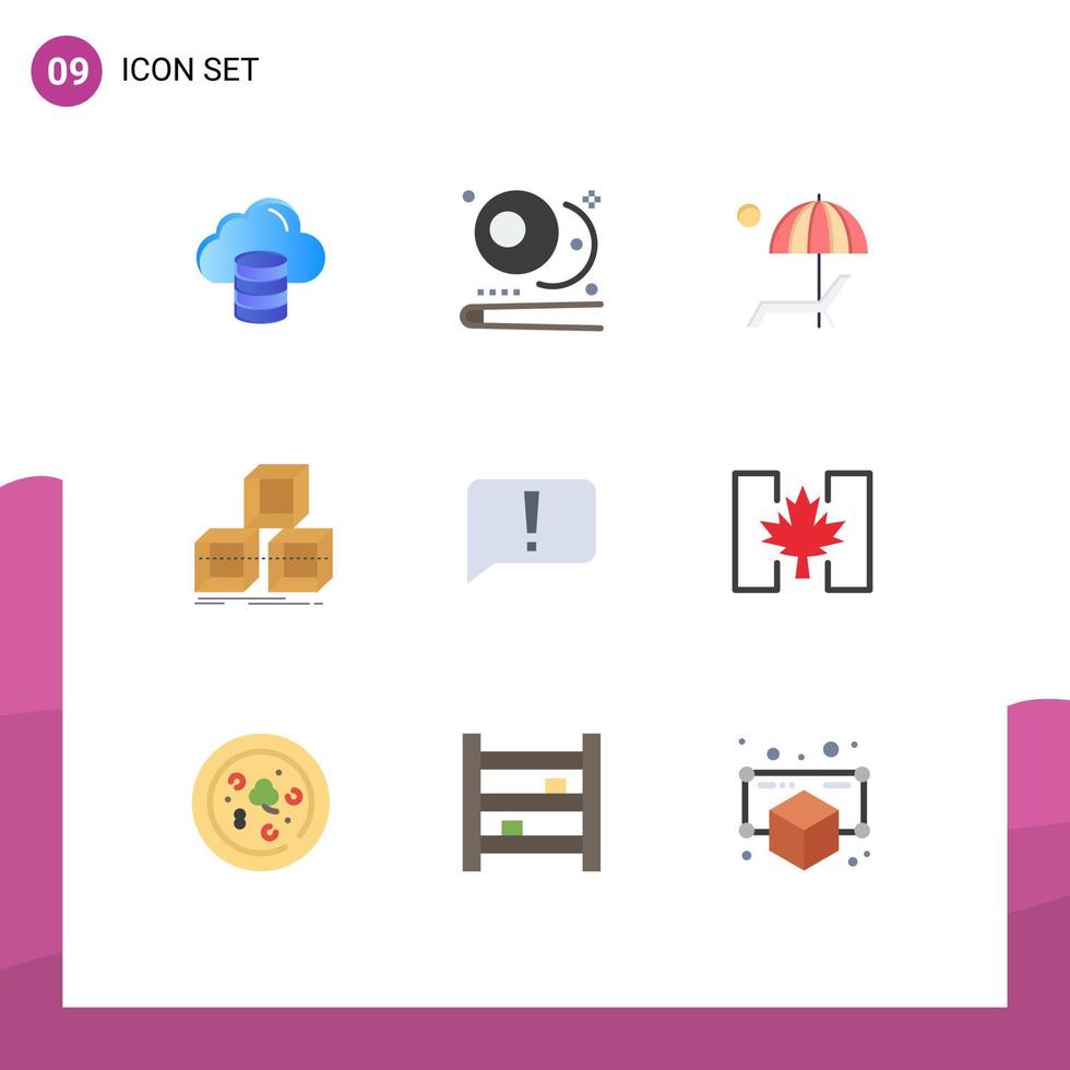 9 User Interface Flat Color Pack of modern Signs and Symbols of chat stack beanch design summer Editable Vector Design Elements