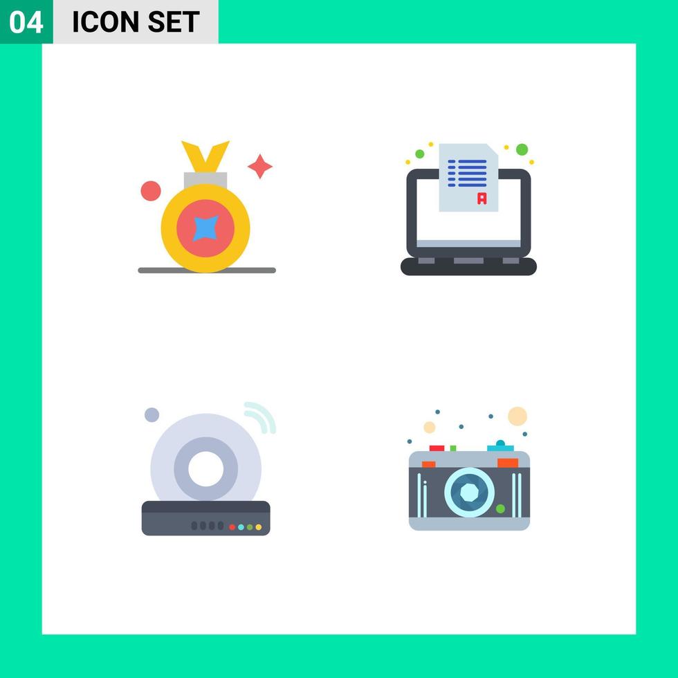 Modern Set of 4 Flat Icons and symbols such as award cd badge online wifi Editable Vector Design Elements