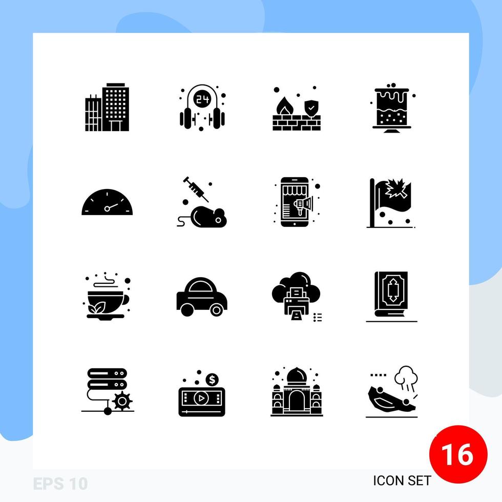 Modern Set of 16 Solid Glyphs and symbols such as speed part supporter candle wall Editable Vector Design Elements