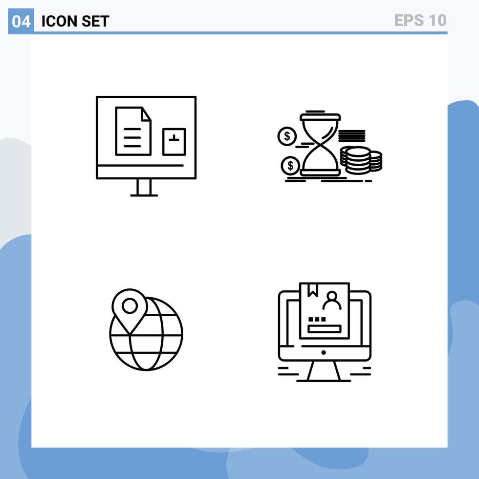 Group of 4 Filledline Flat Colors Signs and Symbols for e coins learning management map Editable Vector Design Elements