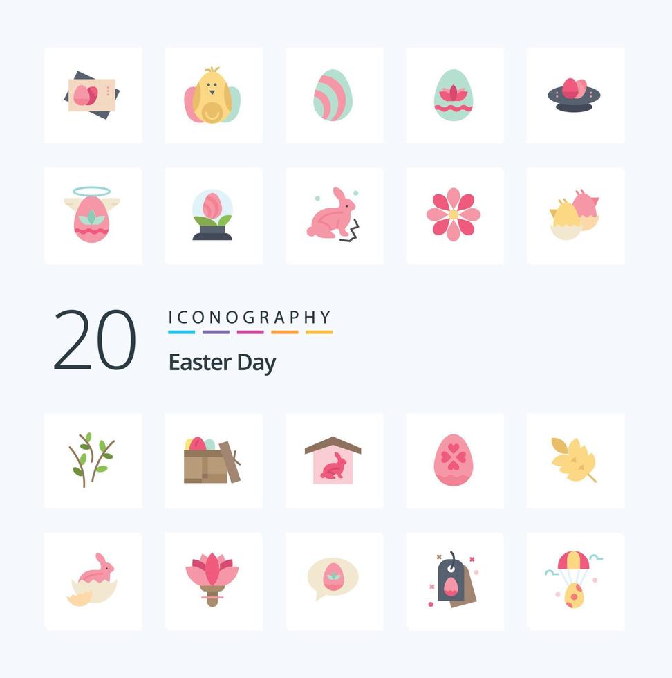 paquete de iconos de color plano de 20 pascuas como huevo de corazón de casa de pascua verde vector