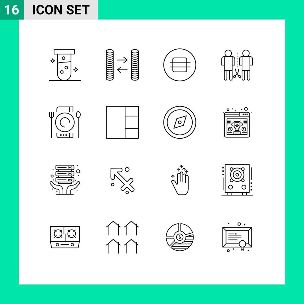 Pack of 16 creative Outlines of catering shared eat people knowledge Editable Vector Design Elements