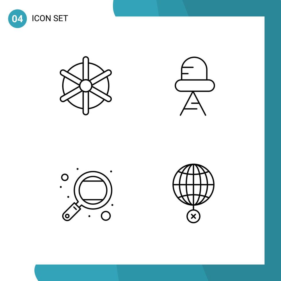 Line Pack of 4 Universal Symbols of boat research wheel light study Editable Vector Design Elements