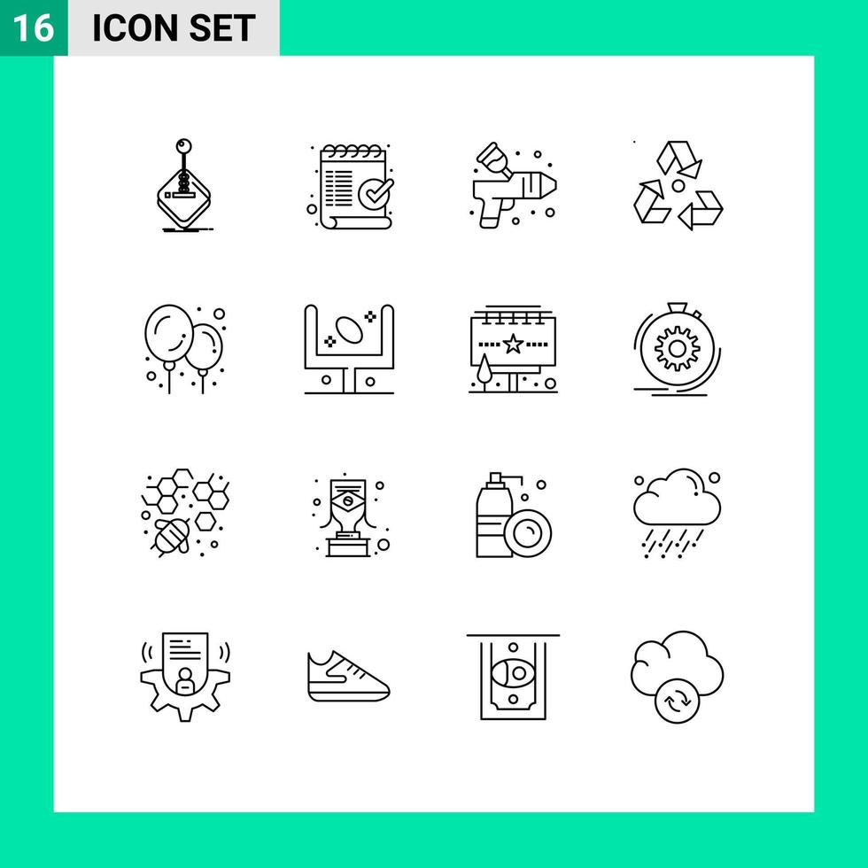 Editable Vector Line Pack of 16 Simple Outlines of garbage ecology mark eco paint Editable Vector Design Elements