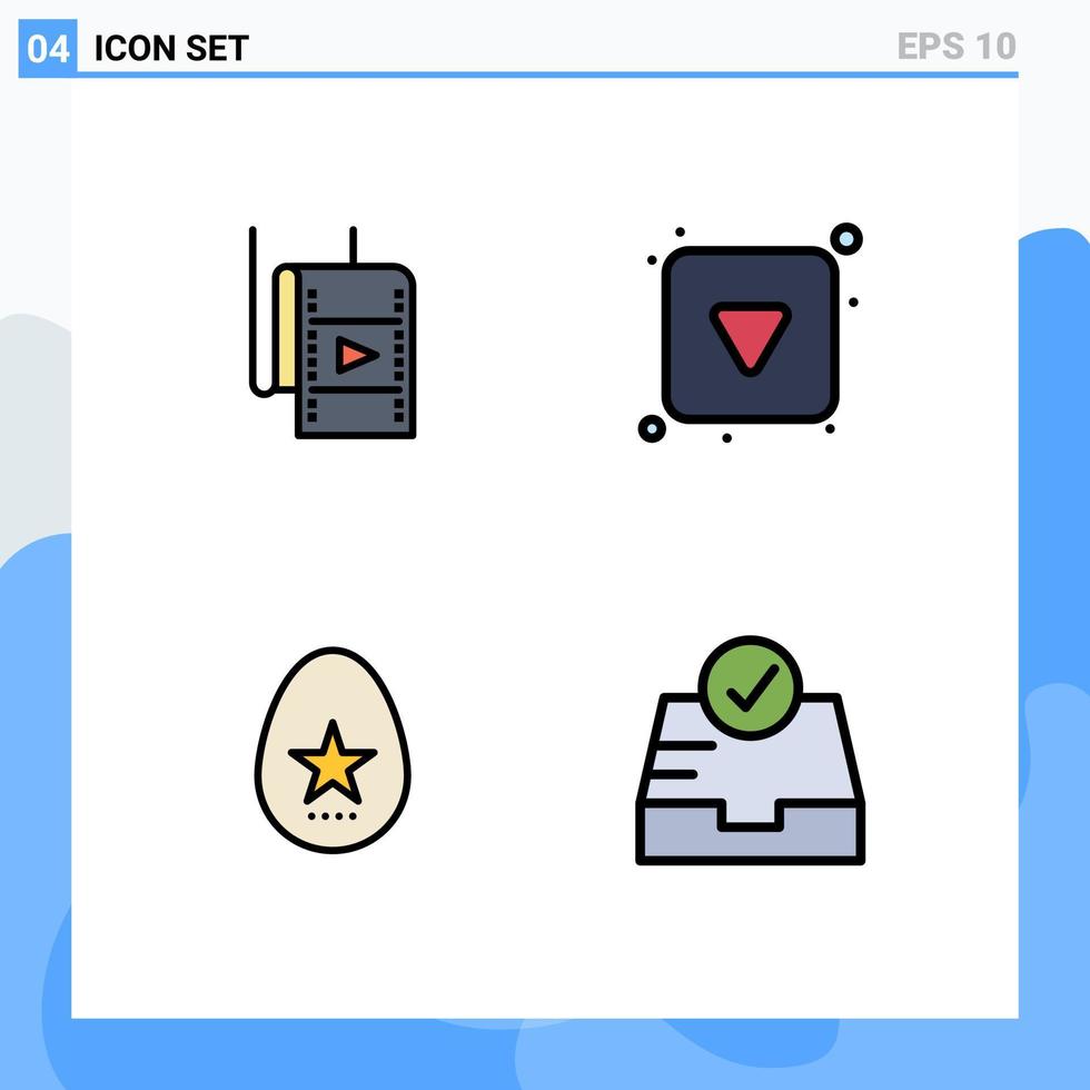 Universal Icon Symbols Group of 4 Modern Filledline Flat Colors of film easter theatre down spring Editable Vector Design Elements
