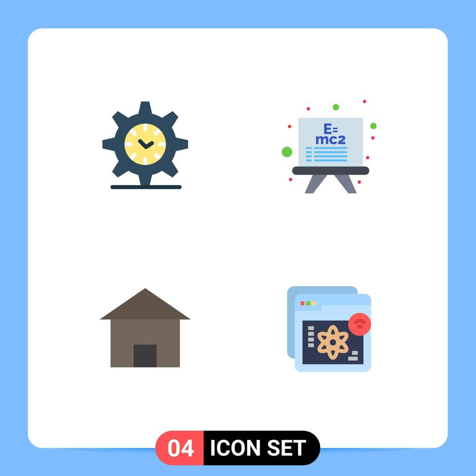 Universal Icon Symbols Group of 4 Modern Flat Icons of gear home watch formula hut Editable Vector Design Elements