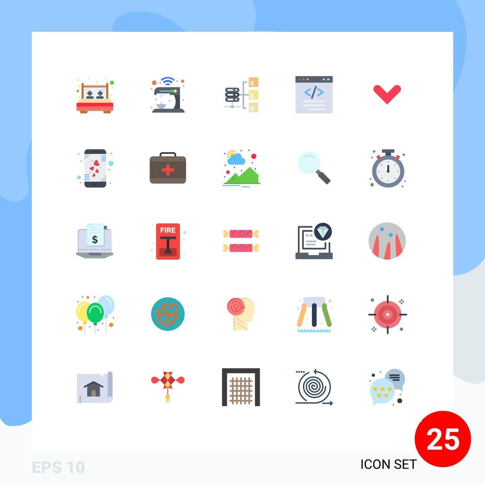 grupo de 25 signos y símbolos de colores planos para el navegador inteligente de código html que comparten elementos de diseño vectorial editables vector