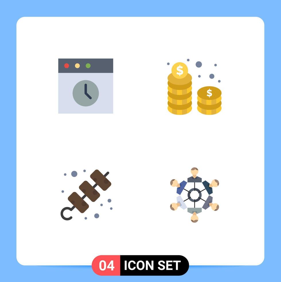 paquete de interfaz de usuario de 4 iconos planos básicos de aplicaciones, vacaciones, monedas, viajes en efectivo, elementos de diseño vectorial editables vector