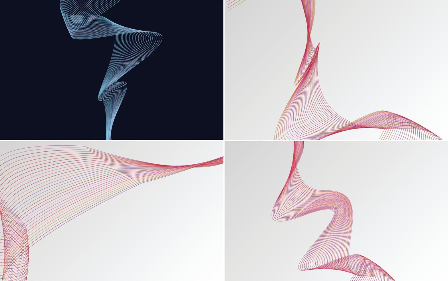 Set of 4 geometric wave pattern background Abstract waving line vector