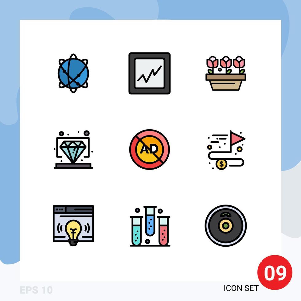 Set of 9 Vector Filledline Flat Colors on Grid for advertising ad block plant ad value Editable Vector Design Elements
