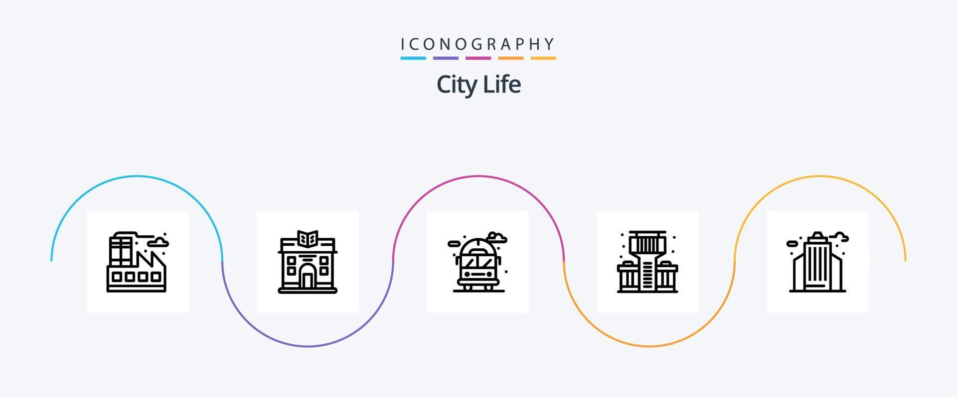 City Life Line 5 Icon Pack Including . building. bus. life. bar vector