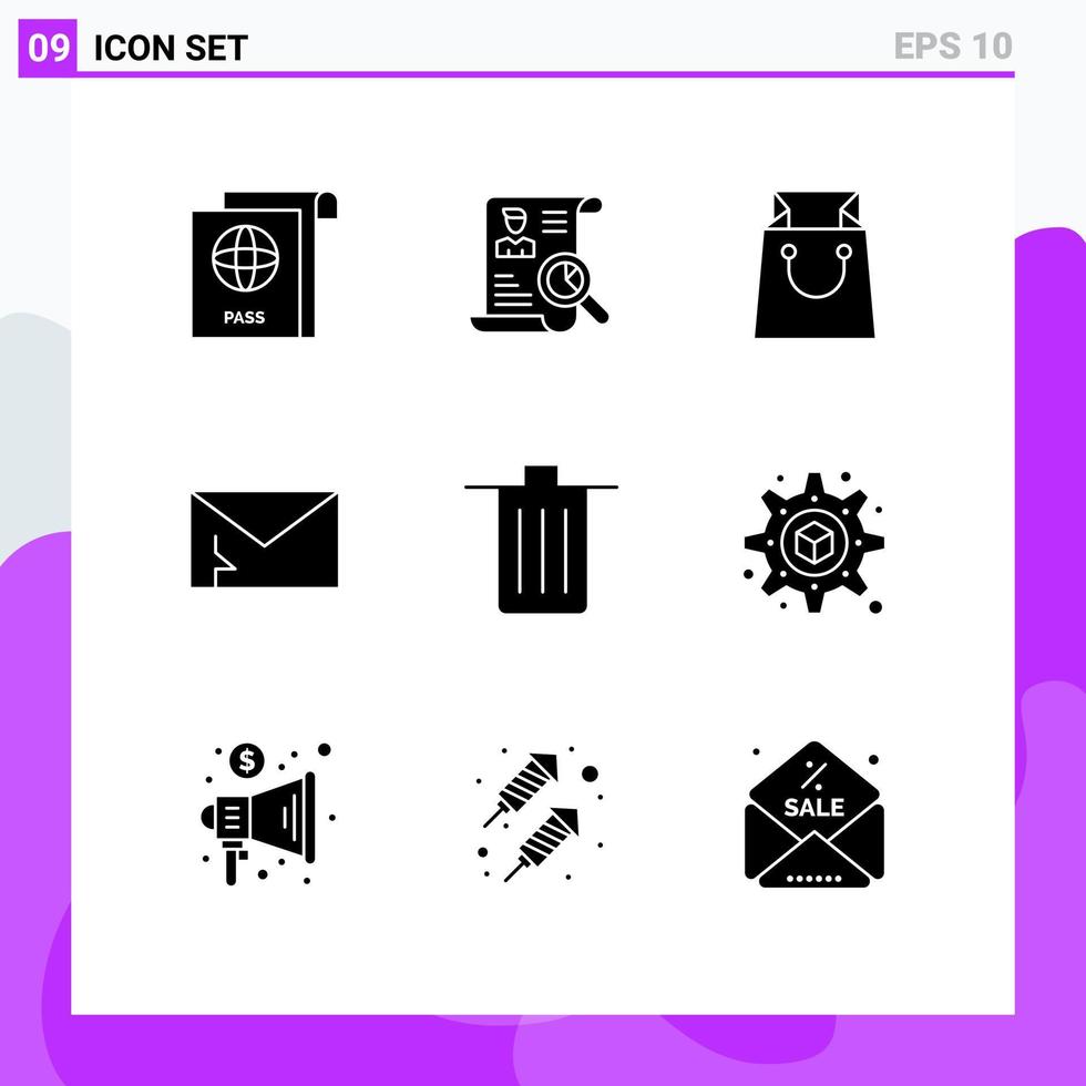 9 Thematic Vector Solid Glyphs and Editable Symbols of been spam bag security infected Editable Vector Design Elements