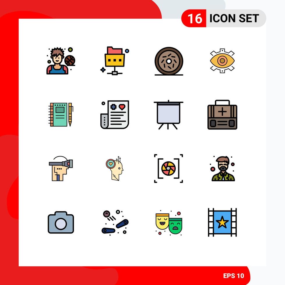 Pictogram Set of 16 Simple Flat Color Filled Lines of production creative donut business creative Editable Creative Vector Design Elements