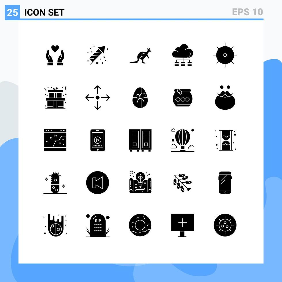Modern Set of 25 Solid Glyphs Pictograph of control storage australia server trave Editable Vector Design Elements