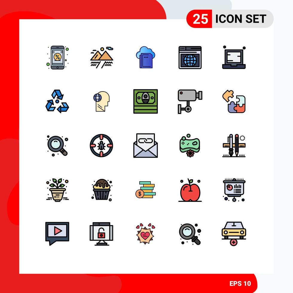 Pack of 25 creative Filled line Flat Colors of notebook electronic data device webpage Editable Vector Design Elements