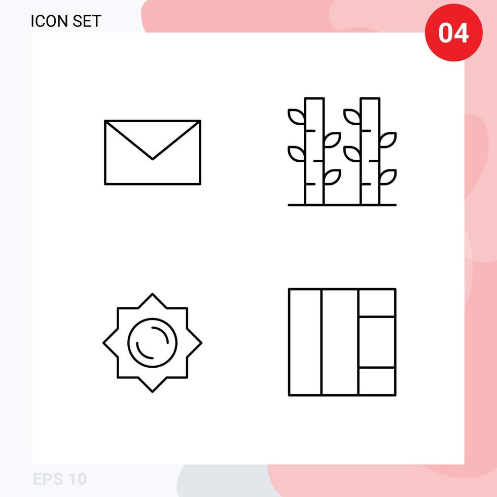 4 Creative Icons Modern Signs and Symbols of email greece bamboo plant wireframe Editable Vector Design Elements