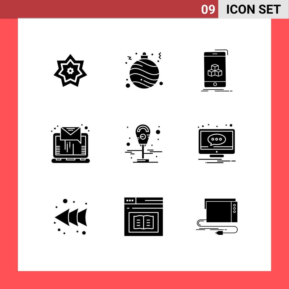 9 Universal Solid Glyph Signs Symbols of meter sending box online email Editable Vector Design Elements