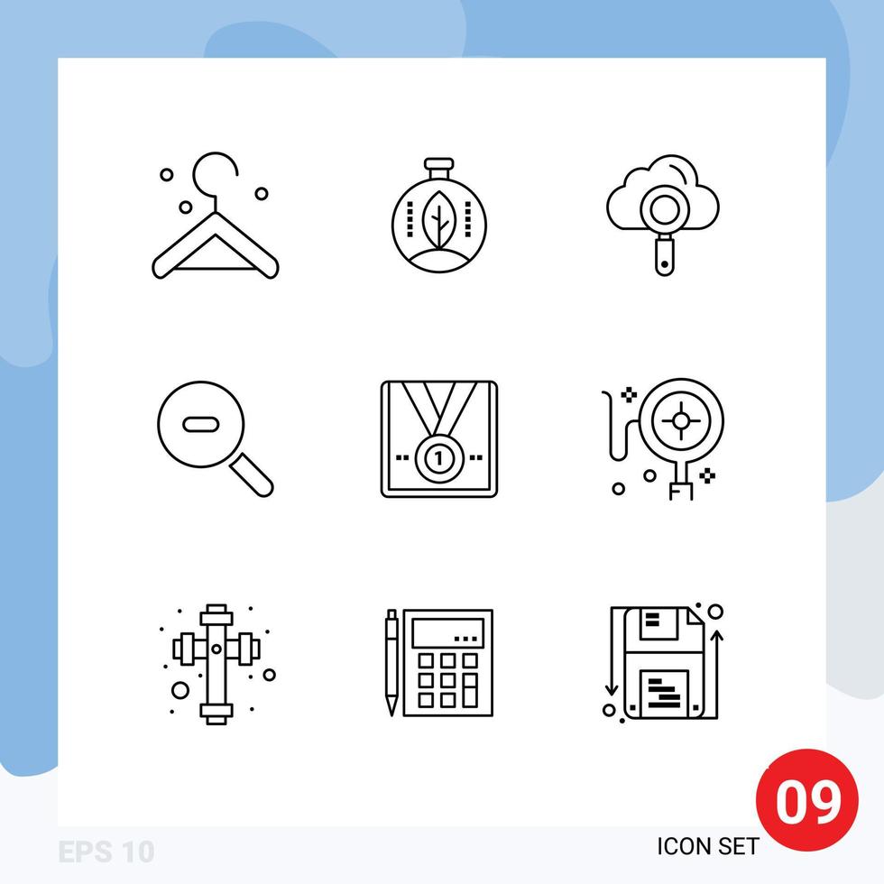 Pictogram Set of 9 Simple Outlines of trophy star search medal zoom Editable Vector Design Elements