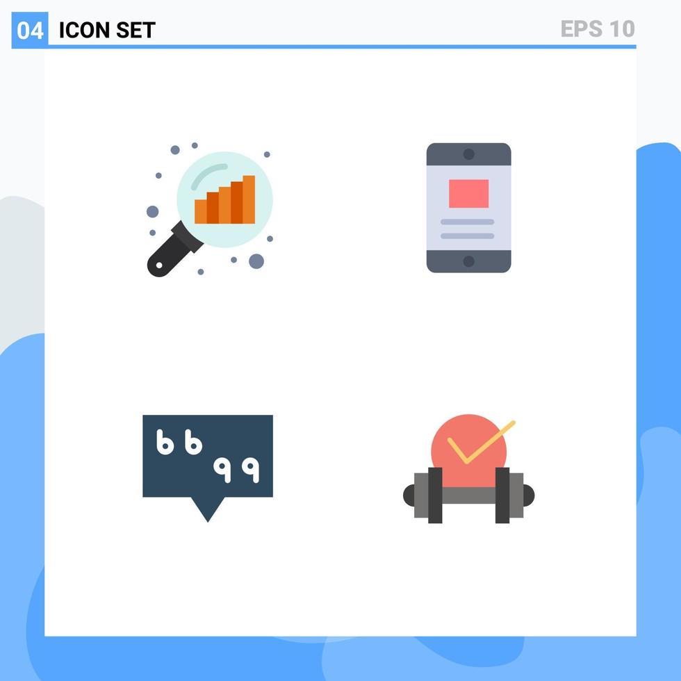 4 Thematic Vector Flat Icons and Editable Symbols of data analyzing message search stats online dumbbell Editable Vector Design Elements