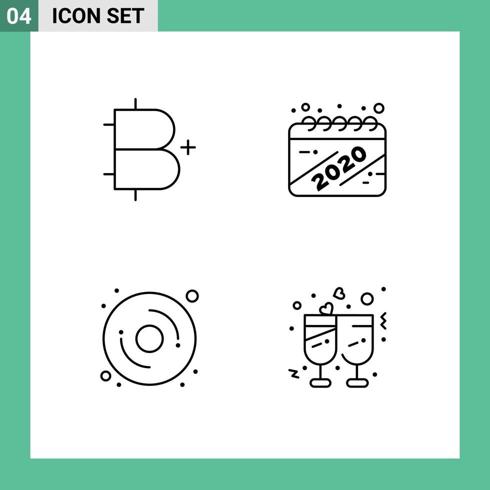 4 colores planos universales de línea de llenado establecidos para aplicaciones web y móviles agregar elementos de diseño de vector editables de hardware de fecha de criptomoneda de computadora