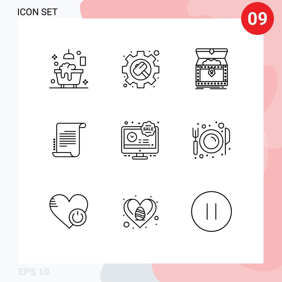 Mobile Interface Outline Set of 9 Pictograms of lcd scenario box novel treasure Editable Vector Design Elements