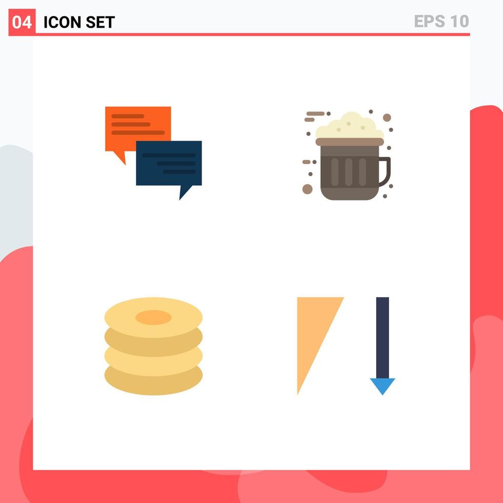 Modern Set of 4 Flat Icons Pictograph of sms dish bubble cocoa food Editable Vector Design Elements