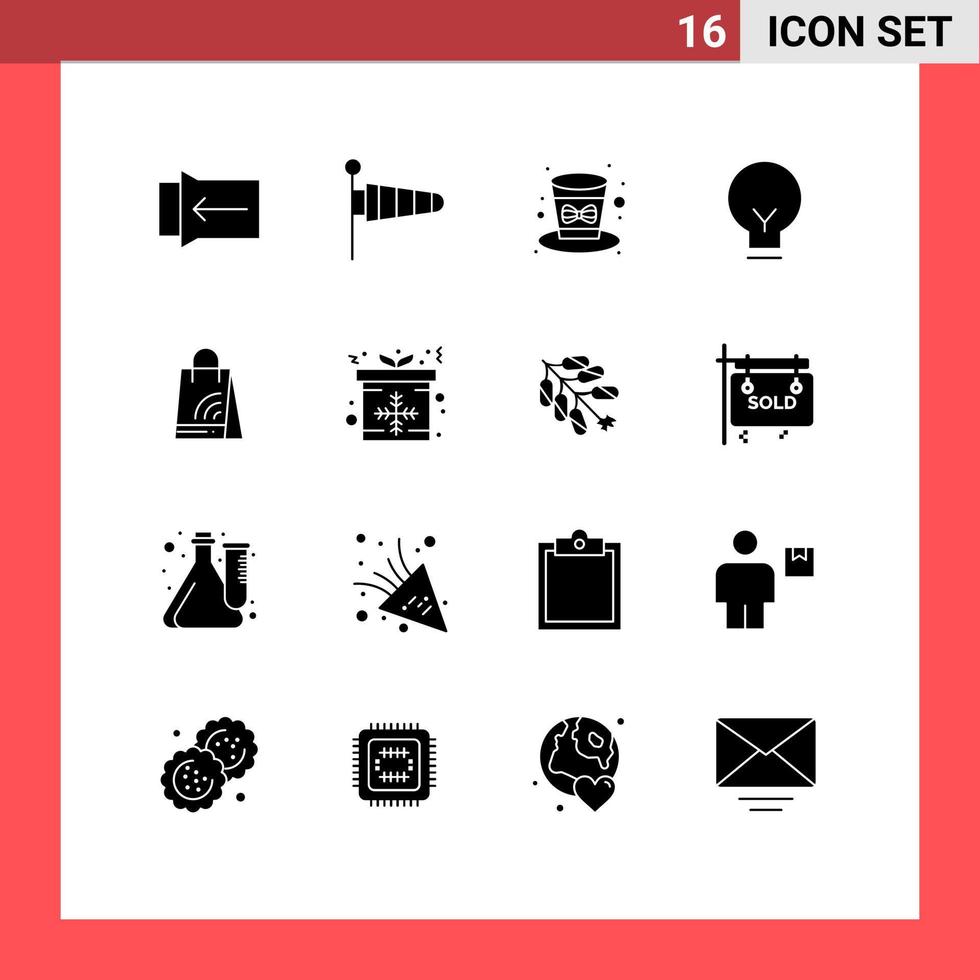 Set of 16 Vector Solid Glyphs on Grid for wifi bag festival ui bulb Editable Vector Design Elements